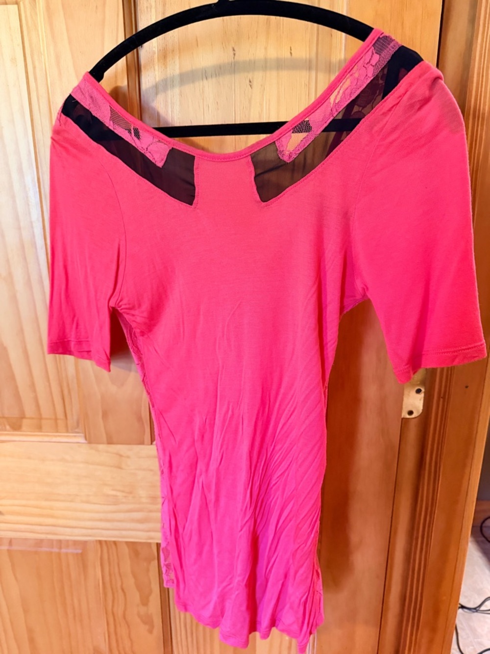 Orange and Black Short Sleeve Shirt with Mesh Trim